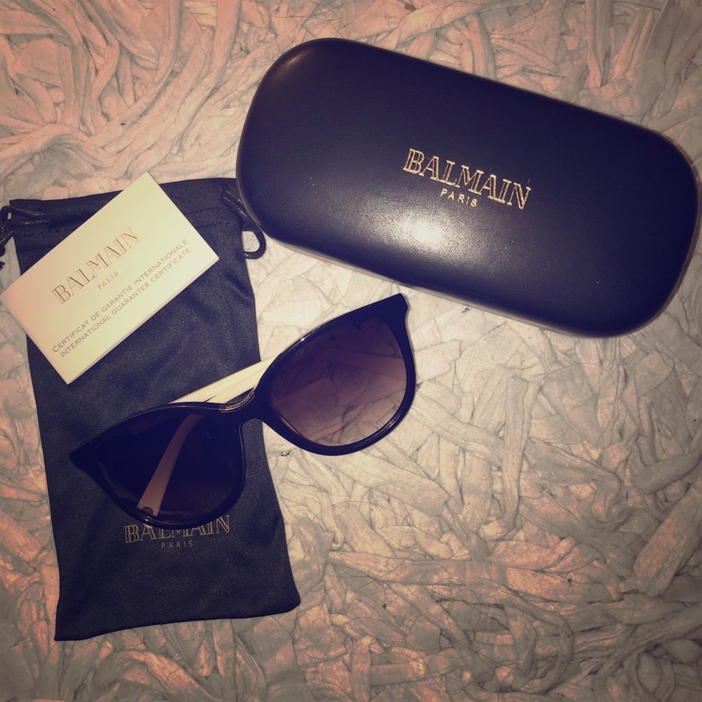 Balmain Paris Black/bone w gold sunglasses *NEW*